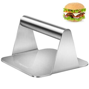 aigrettei burger press – heavy duty smooth stainless steel hamburger presser for grill, griddle, patty, bacon, ham & grilled sandwich – non-stick & dishwasher safe, grilling accessories – 5.5×5.5