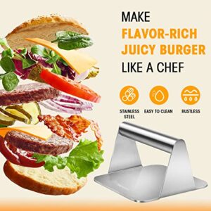 Aigrettei Burger Press - Heavy Duty Smooth Stainless Steel Hamburger Presser for Grill, Griddle, Patty, Bacon, Ham & Grilled Sandwich - Non-Stick & Dishwasher Safe, Grilling Accessories - 5.5x5.5