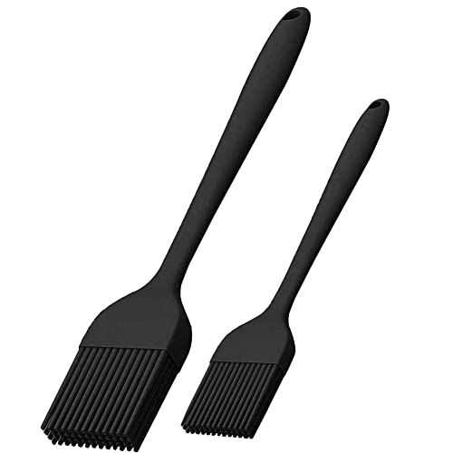 KitsKap Silicone Basting Brush 2 Pcs Pastry Brush for Oil, BBQ, Grill Barbecue Sauce Baking Brushes (Black)