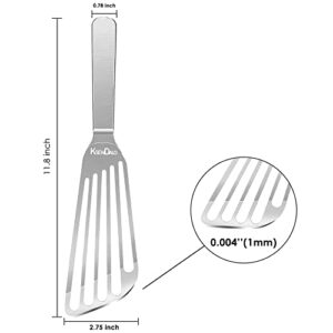 KSENDALO 11.8inch Fish Spatula Stainless Steel Elegant Flexible Sturdy Thin Blade Slotted Spatula for Cooking Slotted Engled Flexible Flipper Egg Spatula (Silver)