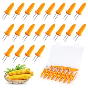 corn holders cob holders set – 20pack stainless steel corn cob holders with storage box, corn on the grill, corn on the cob skewers, double fork corn holder for home bbq cooking, fruit fork