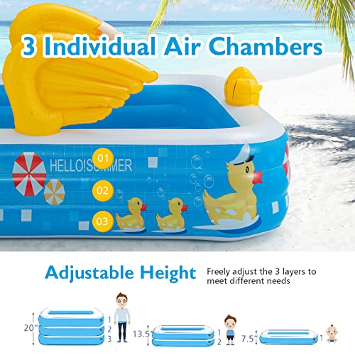 Costzon Inflatable Swimming Pool, Large Family Blow up Kiddie Pool, Full-Sized Thickened Above Ground Pool w/Adjustable Height, Air Pump, Outdoor Backyard Water Party for Age 3+