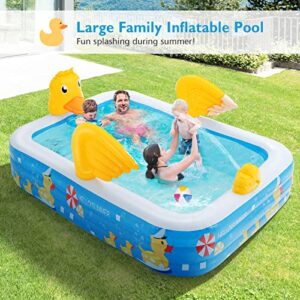 Costzon Inflatable Swimming Pool, Large Family Blow up Kiddie Pool, Full-Sized Thickened Above Ground Pool w/Adjustable Height, Air Pump, Outdoor Backyard Water Party for Age 3+