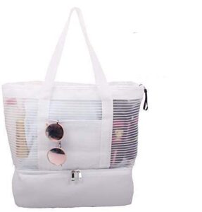 large mesh beach tote bag with zipper and insulated picnic cooler leak-proof for beach pool outdoor trave gym