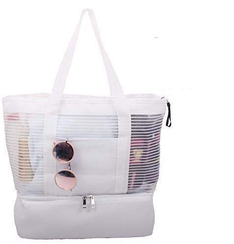 Large Mesh Beach Tote Bag with Zipper and Insulated Picnic Cooler Leak-proof for Beach Pool Outdoor Trave Gym