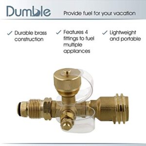 Dumble Propane Brass Tee with 4 Port Adapter for RV - RV Propane Tank Tee Manifold Connection, 4 Port Propane T, 1pc