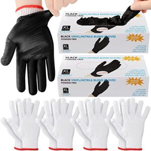 200 pcs disposable bbq gloves with 4 pairs cotton liners grilling gloves kit bbq cooking gloves washable cotton liners for outdoor cooking grilling smokers and barbecue (black, white, x-large)