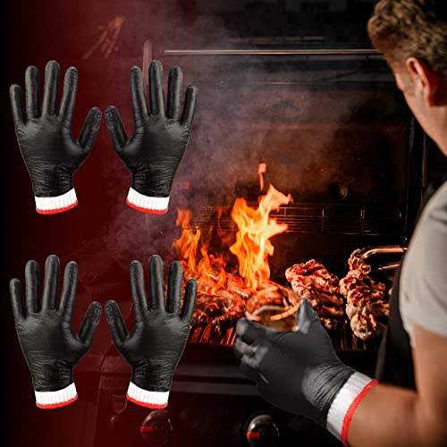 200 Pcs Disposable BBQ Gloves with 4 Pairs Cotton Liners Grilling Gloves Kit BBQ Cooking Gloves Washable Cotton Liners for Outdoor Cooking Grilling Smokers and Barbecue (Black, White, X-Large)