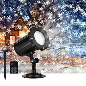 Christmas Projector Lights Outdoor, Snowflake LED Projector Lights with Remote Control, IP65 Waterproof Landscape Decorative Lighting for Xmas, Halloween, Party