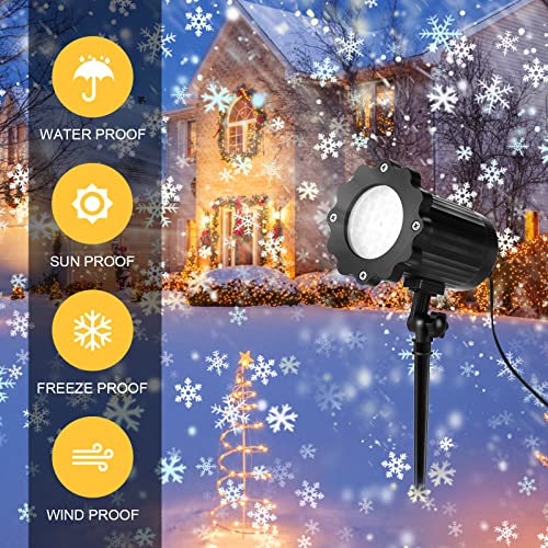 Christmas Projector Lights Outdoor, Snowflake LED Projector Lights with Remote Control, IP65 Waterproof Landscape Decorative Lighting for Xmas, Halloween, Party