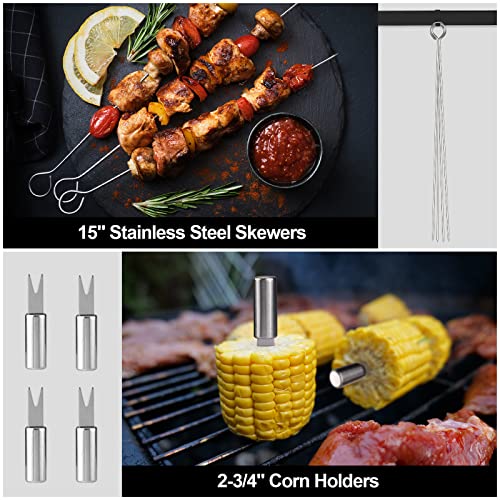 HAUSHOF Large Grilling Accessories, BBQ Grill Set, Heavy Duty Stainless Steel Barbecue Utensils with 16-1/2" Spatula, Brush, Fork, Tongs, Skewers, Thermometer, Bag, Ideal Gift, 15PCS