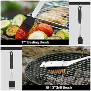 HAUSHOF Large Grilling Accessories, BBQ Grill Set, Heavy Duty Stainless Steel Barbecue Utensils with 16-1/2" Spatula, Brush, Fork, Tongs, Skewers, Thermometer, Bag, Ideal Gift, 15PCS