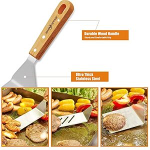 Heavy-Duty Griddle Spatula Set for Blackstone, Heat-Resistant Wooden Handle, Come with Tongs and Squeeze Bottles, 7-Piece