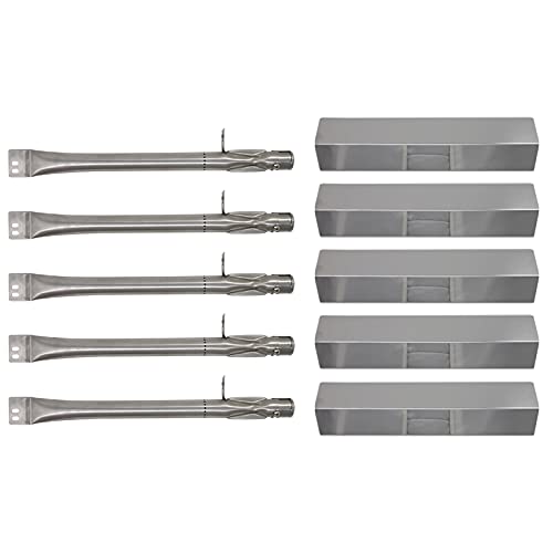 5-Pack BBQ Gas Grill Tube Burner & Heat Shield Plate Tent Replacement Parts for Brinkmann 810-4457-F - Compatible Barbeque Stainless Steel Pipe Burners & Flame Tamer, Guard, Deflector, Flavorizer Bar