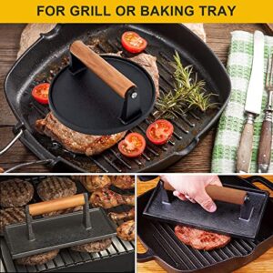 Jarquia 2PCS Bacon Press for Griddle, Round Cast Iron Grill Press for Flat Top Grill, Rectangular Hamburger Smasher for Griddle, Food Meat Press for Steak, Sandwich, Nonstick Pan