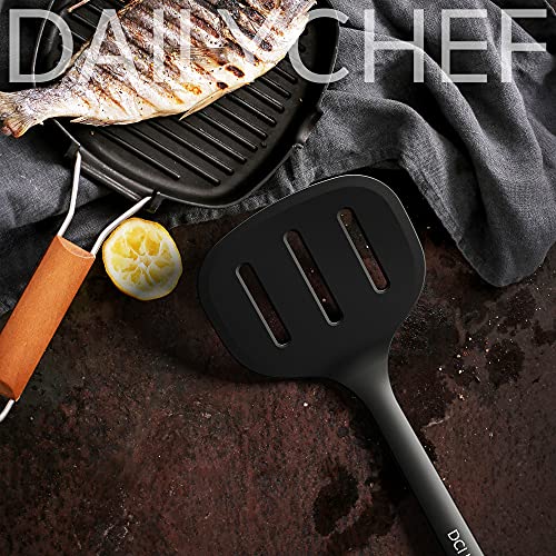 Dailychef Large Silicone XL Slotted Turner Black - Slotted Wide Spatula Pancake Flipper