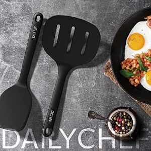 Dailychef Large Silicone XL Slotted Turner Black - Slotted Wide Spatula Pancake Flipper