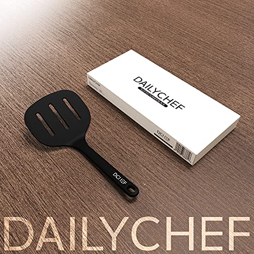 Dailychef Large Silicone XL Slotted Turner Black - Slotted Wide Spatula Pancake Flipper