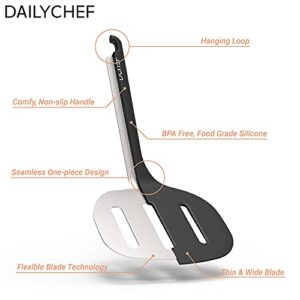 Dailychef Large Silicone XL Slotted Turner Black - Slotted Wide Spatula Pancake Flipper