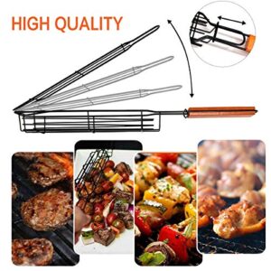 JUCT Portable Grilling Baskets - Set of 4 Companion Nonstick Kabob Grilling Baskets for Outdoor Grill - Kabobs and Loose Veggies，fruits，Vegetable，Onion，Fish，Chicken and Meat Grill Baskets (Basket-4B)