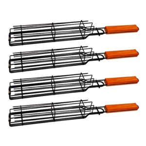 JUCT Portable Grilling Baskets - Set of 4 Companion Nonstick Kabob Grilling Baskets for Outdoor Grill - Kabobs and Loose Veggies，fruits，Vegetable，Onion，Fish，Chicken and Meat Grill Baskets (Basket-4B)