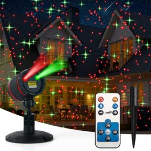 xings light christmas laser projector – red and green starry outdoor garden light with remote control for xmas holiday decoration new year party show (twinkling star-red+green)