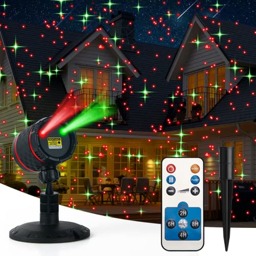 Xings Light Christmas Laser Projector - Red and Green Starry Outdoor Garden Light with Remote Control for Xmas Holiday Decoration New Year Party Show (Twinkling Star-Red+Green)