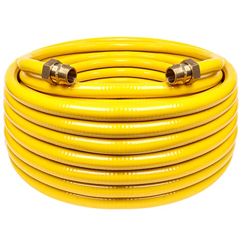 Grehitk 70ft 3/4'' Flexible Gas Line, CSST Corrugated Stainless Steel Tubing Pipe Kit, Natural Gas Line Propane Pipe Conversion Kit Grill Hose with 2 Male Adapter Fittings (70ft 3/4'')