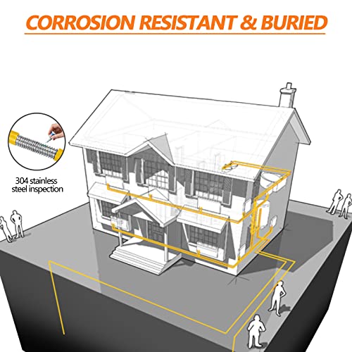 Grehitk 70ft 3/4'' Flexible Gas Line, CSST Corrugated Stainless Steel Tubing Pipe Kit, Natural Gas Line Propane Pipe Conversion Kit Grill Hose with 2 Male Adapter Fittings (70ft 3/4'')