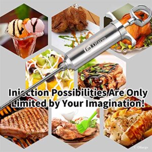 Ofargo 304-Stainless Steel Meat Injector Syringe with 4 Marinade Needles and Travel Case for BBQ Grill Smoker, 2-oz Large Capacity, Both Paper User Manual and E-Book Recipe