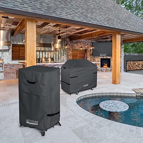 ULTCOVER Vertical Electric Smoker Cover Heavy Duty Waterproof 30 inch for Masterbuilt Cuisinart Dyna-Glo Charbroil and Other Square Gas Propane BBQ Smokers Size Upto 19W x 17D x 35H inch, Black