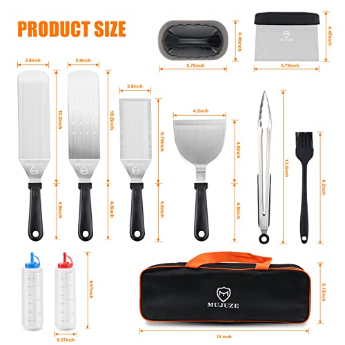 Blackstone Grill Accessories Set for Griddle, MUJUZE Blackstone Grill Tools Set Gifts for Men-with Custom Apron, Stainless Steel Spatulas Set, Teppanyaki and Camping Grill Accessories