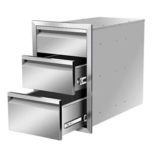 kodom outdoor kitchen drawers stainless steel flush mount bbq triple drawers for outdoor kitchen island, or patio grill station (overall size:14″ w x 21″ h x 23″ d inch)