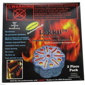 Lokkii, Ready to Lite-Premium Barbeque Briquettes, Contains 2 Individually Wrapped Briquettes