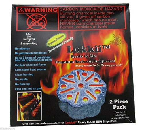 Lokkii, Ready to Lite-Premium Barbeque Briquettes, Contains 2 Individually Wrapped Briquettes