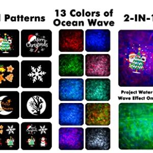 Christmas Projector Lights, 2 in 1 Christmas Outdoor Decoration Projector - 12 Exclusive Patterns + 3D Ocean Wave Projection for Xmas New Year Festival Party Indoor Outdoor Garden Decorations