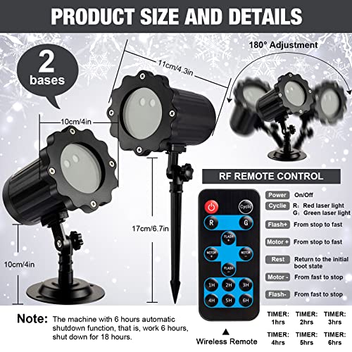 4 Pack Christmas Projector Light Xmas Spotlight Projector with Wireless Remote Holiday Christmas Waterproof Outdoor Projector Spotlights Red and Green Spotlight Star Show for Xmas Holiday Decorations