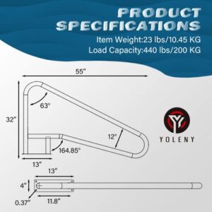 YOLENY Pool Handrail, 55"X32" 4-Bend Pool Stair Rail 1PC, 440lbs Load Capacity 304 Stainless Steel Pool Railing For Inground Swimming Pool With Blue Nylon Grip Cover Quick Mount Base Plate & Accessory