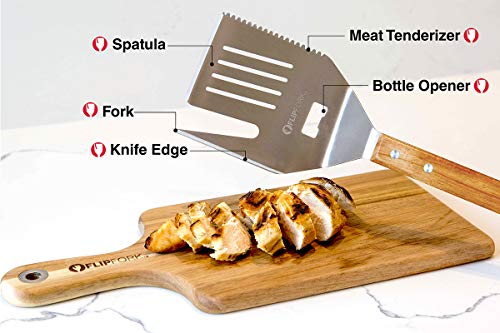 Flipfork-BBQ Grill Set with Spatula Tongs and LED Magnetic BBQ Light