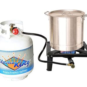 Flame King Heavy Duty 100,000 BTU, 0-20 PSI, Turkey Fryer Single Propane Burner Bayou Cooker, Outdoor Stove for Home Brewing, Maple Syrup Prep, Cajun Cooking