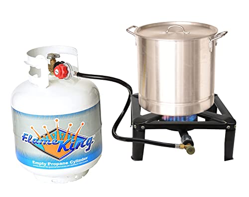 Flame King Heavy Duty 100,000 BTU, 0-20 PSI, Turkey Fryer Single Propane Burner Bayou Cooker, Outdoor Stove for Home Brewing, Maple Syrup Prep, Cajun Cooking