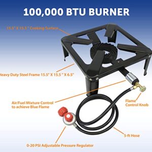 Flame King Heavy Duty 100,000 BTU, 0-20 PSI, Turkey Fryer Single Propane Burner Bayou Cooker, Outdoor Stove for Home Brewing, Maple Syrup Prep, Cajun Cooking