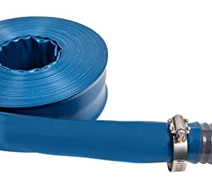 Sunsolar Heavy Duty Backwash Hose - 1.5" Discharge Hose for Swimming Pool Filters - Deluxe Pool Hose for Inground & Above Ground Pools - Durable, Flexible, Strong & Long Lasting - 50 Feet Long, Blue