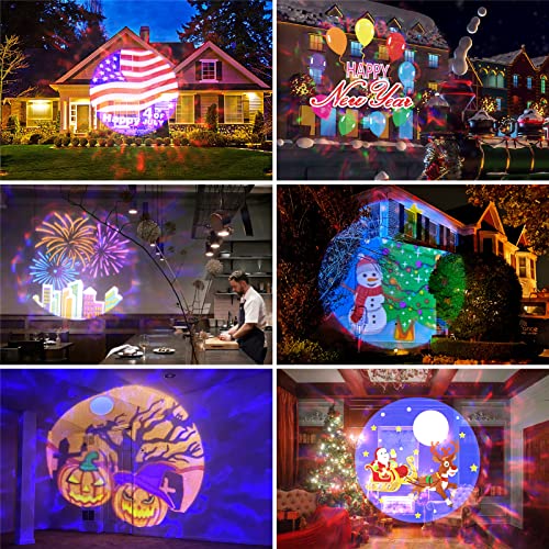 Wisely Christmas Projector Lights Outdoor,HD Effects Projection Light for Xmas Halloween Party Garden Decorations Easy to Switch Holiday Logos IP65 Waterproof