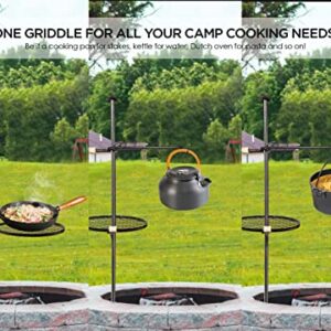 Campfire Grill Grate Fire Pit Grill Grate Open Fire Cooking Equipment Swivel Campfire Grill with Heat Resistant Adjustable Griddle Plate to Cook Food Over Open Camp Fire for Outdoor Camping BBQ Black