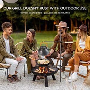 Campfire Grill Grate Fire Pit Grill Grate Open Fire Cooking Equipment Swivel Campfire Grill with Heat Resistant Adjustable Griddle Plate to Cook Food Over Open Camp Fire for Outdoor Camping BBQ Black