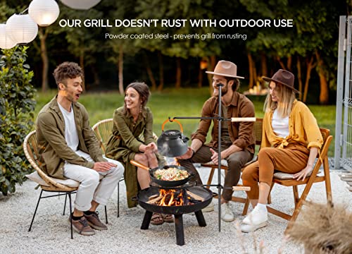 Campfire Grill Grate Fire Pit Grill Grate Open Fire Cooking Equipment Swivel Campfire Grill with Heat Resistant Adjustable Griddle Plate to Cook Food Over Open Camp Fire for Outdoor Camping BBQ Black