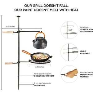 Campfire Grill Grate Fire Pit Grill Grate Open Fire Cooking Equipment Swivel Campfire Grill with Heat Resistant Adjustable Griddle Plate to Cook Food Over Open Camp Fire for Outdoor Camping BBQ Black