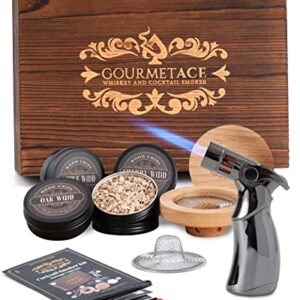 Cocktail Smoker Kit with Torch – Drink Smoker Infuser Kit with Pro Torch, Nozzles & Lid – 100% Natural Hickory, Oak, Cherry & Apple Wood Chips – Smoked Cocktail, Bourbon or Whiskey Kit (No Butane)