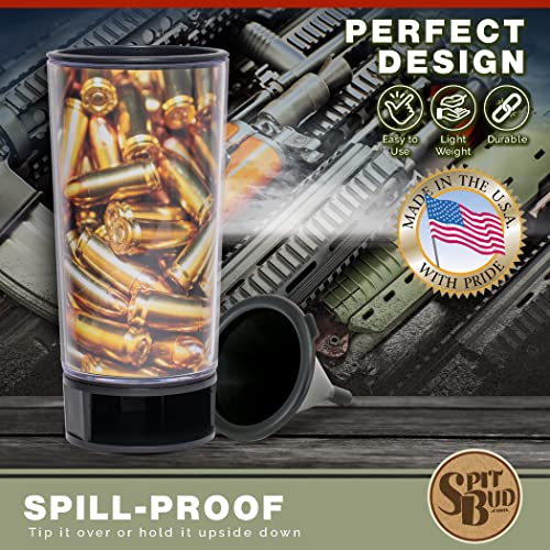 Spit Bud Portable Spittoon Traveler - Fits Cupholder - Virtually Spill Proof - Built in Can Opener and Holder Bullet Shells Design by Spitbud
